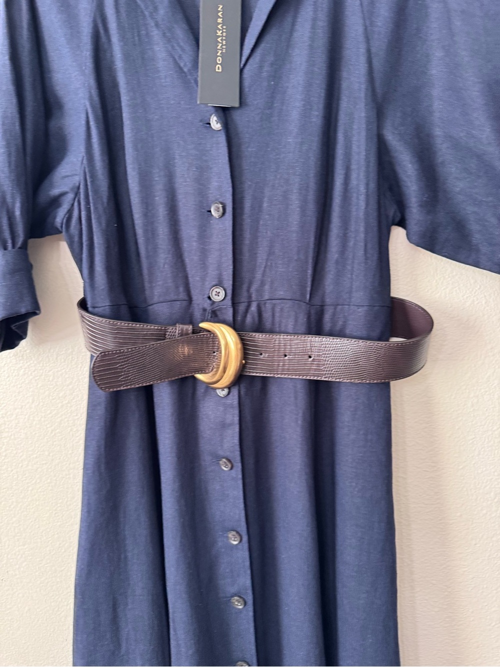NWT Donna Karan New York Navy Belted Button Front Maxi Shirt Dress Size 6 - Picture 7 of 8